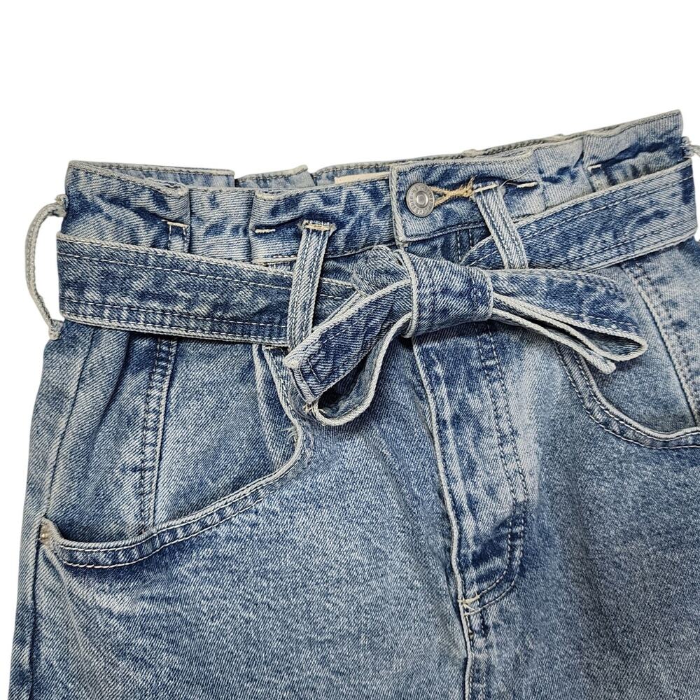 We The Free People East Of Eden Belted Denim Frayed Mini Skirt Blue Size 26 - Picture 4 of 10
